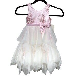 NWT Couture Princess Pink Floral Embroidered Sleeveless Layered Tulle Dress 2T